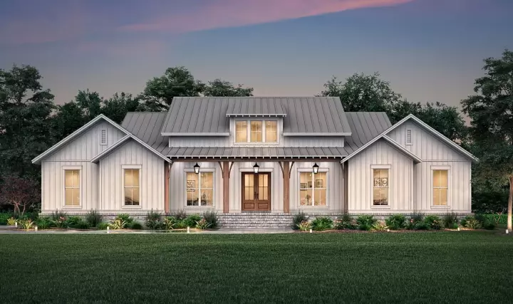 Modern Farmhouse house plans 50-412 - front exterior, 2,589 sq ft, 3 bed, 2 bath house plans | Monster House Plans
