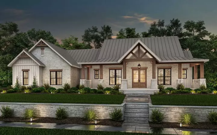 Modern Farmhouse house plans 50-416 - front exterior, 2,454 sq ft, 3 bed, 2 bath house plans | Monster House Plans