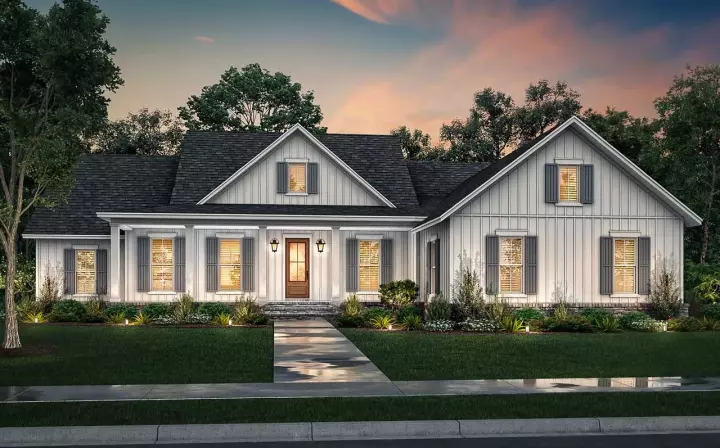 Modern Farmhouse house plans 50-419 - front exterior, 2,607 sq ft, 4 bed, 2 bath house plans | Monster House Plans