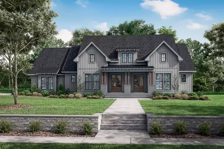 Modern Farmhouse house plans 50-433 - front exterior, 2,668 sq ft, 3 bed, 2 bath house plans | Monster House Plans