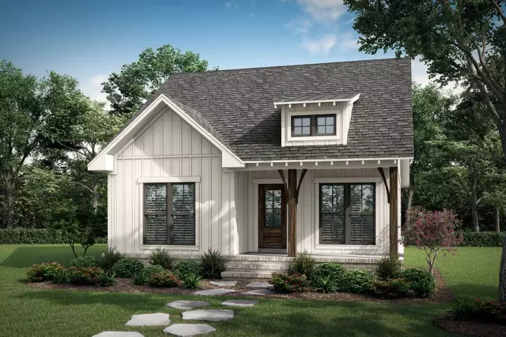 Modern Farmhouse house plans 50-441 - front exterior, 1,252 sq ft, 2 bed, 2 bath house plans | Monster House Plans