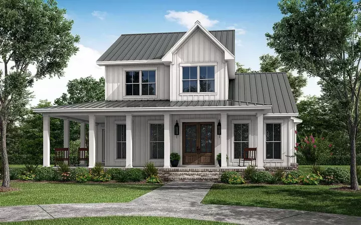 Modern Farmhouse house plans 50-466 - front exterior, 2,628 sq ft, 4 bed, 3 bath house plans | Monster House Plans