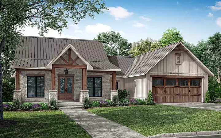 Farmhouse house plans 50-475 - front exterior, 1,698 sq ft, 3 bed, 2 bath house plans | Monster House Plans