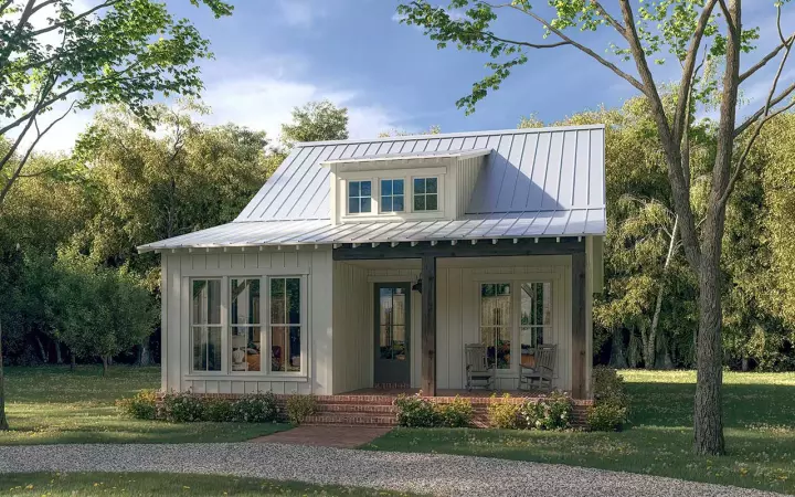 Modern Farmhouse house plans 50-477 - front exterior, 1,299 sq ft, 3 bed, 2 bath house plans | Monster House Plans