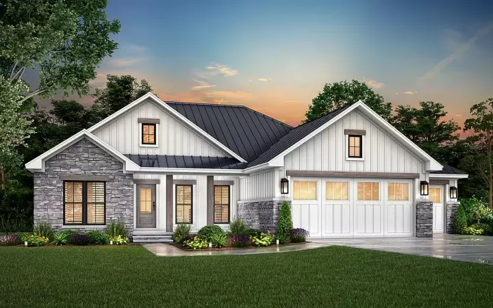Modern Farmhouse house plans 50-481 - front exterior, 1,498 sq ft, 3 bed, 2 bath house plans | Monster House Plans