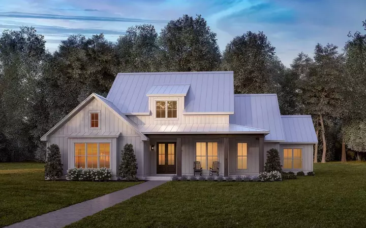 Modern Farmhouse house plans 50-489 - front exterior, 2,258 sq ft, 4 bed, 3 bath house plans | Monster House Plans