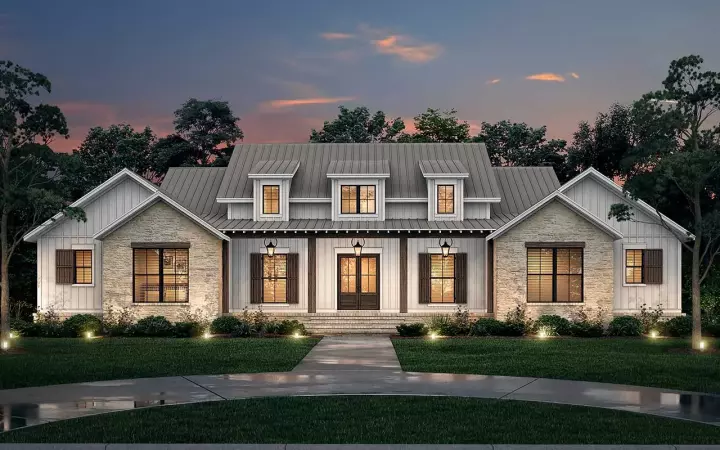 Modern Farmhouse house plans 50-491 - front exterior, 2,977 sq ft, 4 bed, 3 bath house plans | Monster House Plans