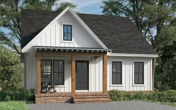 Farmhouse house plans 50-501 - front exterior, 981 sq ft, 2 bed, 2 bath house plans | Monster House Plans