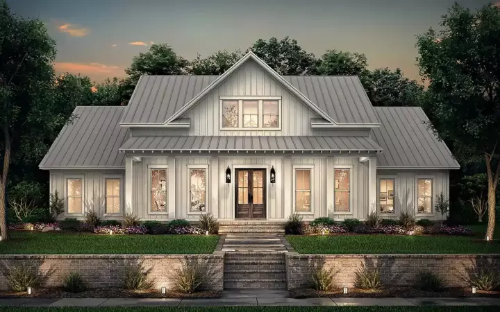 Modern Farmhouse house plans 50-502 - front exterior, 2,390 sq ft, 4 bed, 3 bath house plans | Monster House Plans