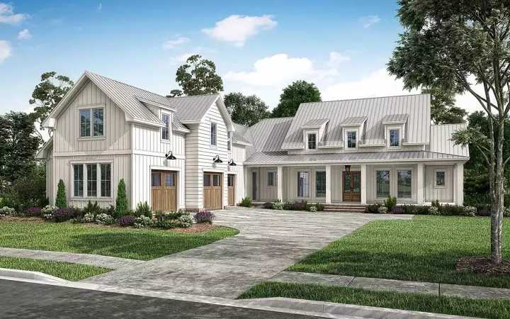 Modern Farmhouse house plans 50-504 - front exterior, 3,858 sq ft, 4 bed, 3 bath house plans | Monster House Plans