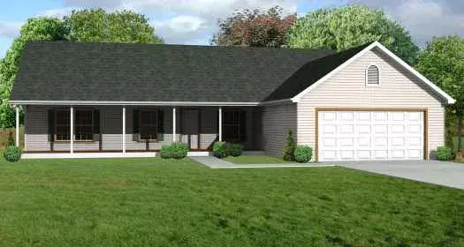 Ranch house plans 51-119 - front exterior, 1,344 sq ft, 3 bed, 2 bath house plans | Monster House Plans