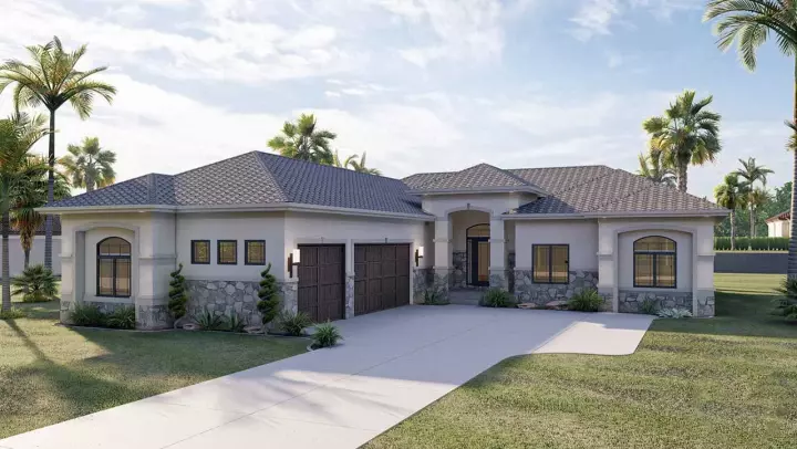 Mediterranean house plans 52-120 - front exterior, 2,165 sq ft, 3 bed, 2 bath house plans | Monster House Plans