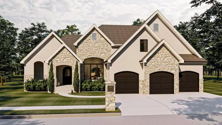 French Country house plans 52-165 - front exterior, 2,392 sq ft, 3 bed, 3 bath house plans | Monster House Plans