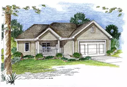 Traditional house plans 52-167 - front exterior, 1,381 sq ft, 3 bed, 2 bath house plans | Monster House Plans