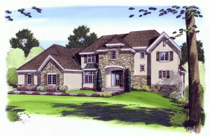 European house plans 52-199 - front exterior, 3,082 sq ft, 5 bed, 4 bath house plans | Monster House Plans