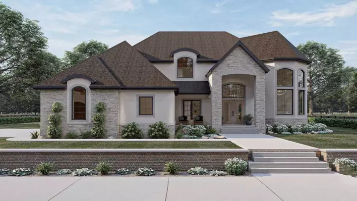 European house plans 52-203 - front exterior, 3,210 sq ft, 4 bed, 3 bath house plans | Monster House Plans