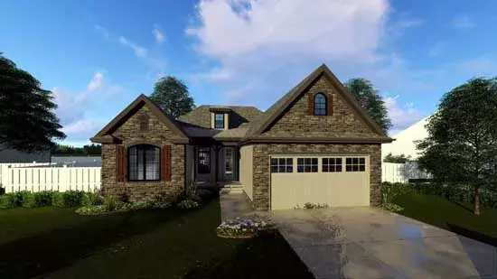 French Country house plans 52-307 - front exterior, 1,878 sq ft, 3 bed, 2 bath house plans | Monster House Plans