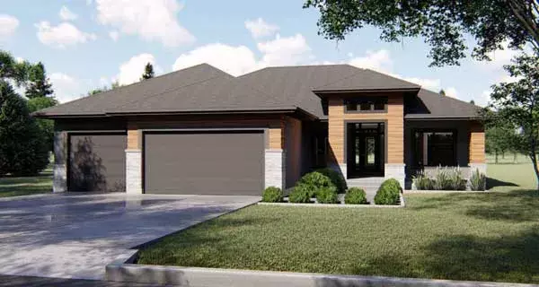 Modern house plans 52-309 - front exterior, 2,105 sq ft, 3 bed, 2 bath house plans | Monster House Plans