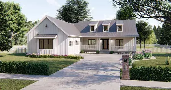 Modern Farmhouse house plans 52-324 - front exterior, 1,989 sq ft, 4 bed, 2 bath house plans | Monster House Plans