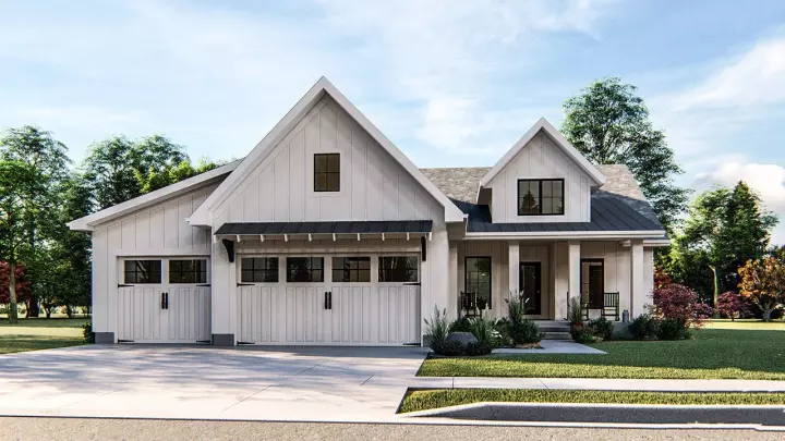 Modern Farmhouse house plans 52-353 - front exterior, 1,733 sq ft, 3 bed, 2 bath house plans | Monster House Plans
