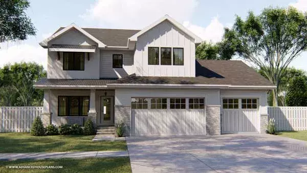 Modern Farmhouse house plans 52-357 - front exterior, 2,158 sq ft, 4 bed, 2 bath house plans | Monster House Plans