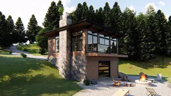 Modern house plans 52-361 - front exterior, 609 sq ft, 1 bed, 1 bath house plans | Monster House Plans