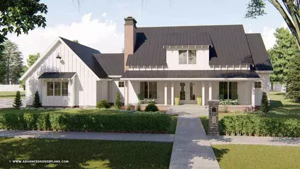 Modern Farmhouse house plans 52-363 - front exterior, 2,675 sq ft, 4 bed, 3 bath house plans | Monster House Plans