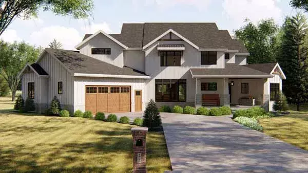 Modern Farmhouse house plans 52-373 - front exterior, 3,120 sq ft, 4 bed, 4 bath house plans | Monster House Plans