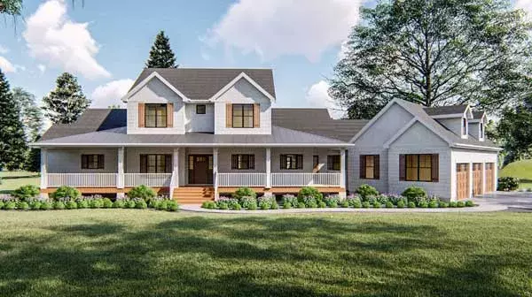 Modern Farmhouse house plans 52-382 - front exterior, 2,904 sq ft, 4 bed, 3 bath house plans | Monster House Plans