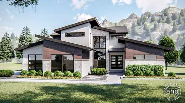 Modern house plans 52-385 - front exterior, 2,495 sq ft, 4 bed, 2 bath house plans | Monster House Plans