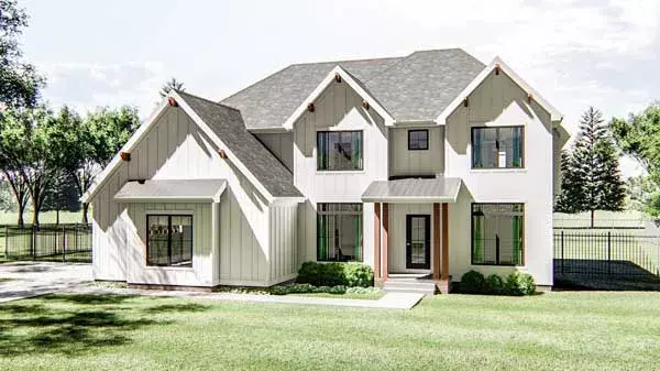 Modern Farmhouse house plans 52-389 - front exterior, 3,617 sq ft, 5 bed, 3 bath house plans | Monster House Plans
