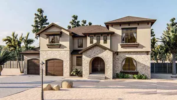 Mediterranean house plans 52-406 - front exterior, 2,712 sq ft, 4 bed, 3 bath house plans | Monster House Plans