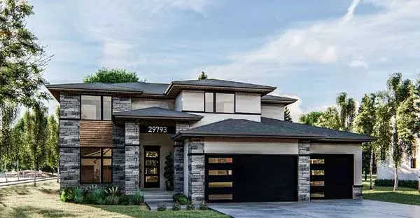 Modern house plans 52-417 - front exterior, 2,655 sq ft, 4 bed, 3 bath house plans | Monster House Plans