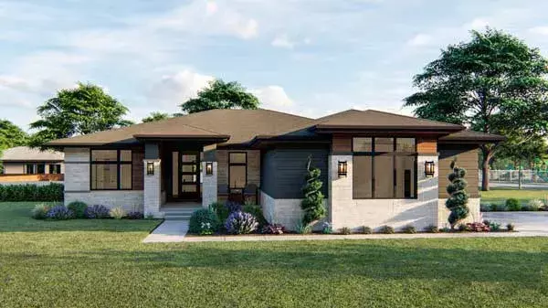 Prairie house plans 52-426 - front exterior, 1,813 sq ft, 3 bed, 2 bath house plans | Monster House Plans
