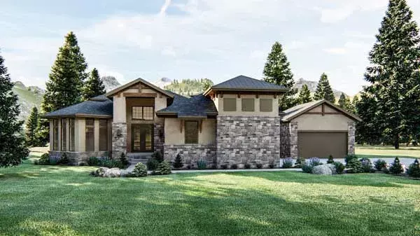 Modern house plans 52-429 - front exterior, 2,127 sq ft, 1 bed, 2 bath house plans | Monster House Plans