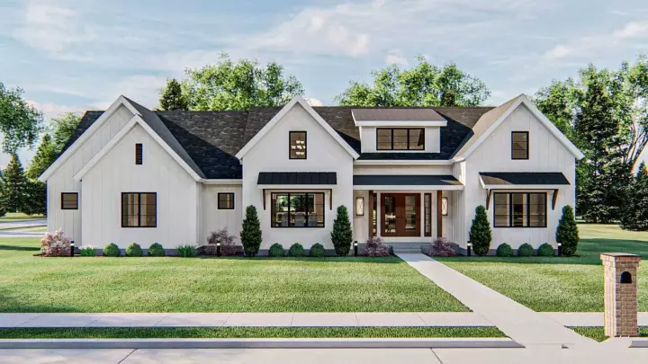 Modern Farmhouse house plans 52-455 - front exterior, 2,296 sq ft, 3 bed, 2 bath house plans | Monster House Plans