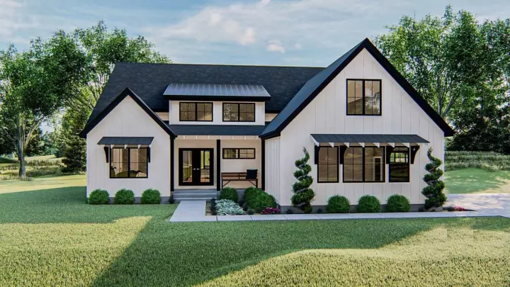 Modern Farmhouse house plans 52-457 - front exterior, 2,015 sq ft, 3 bed, 2 bath house plans | Monster House Plans
