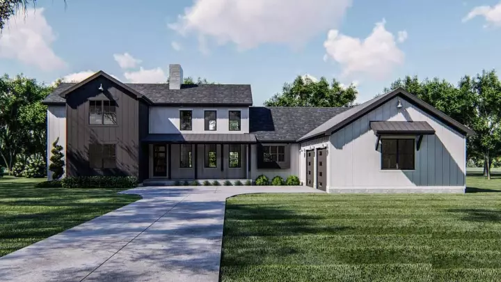 Modern Farmhouse house plans 52-461 - front exterior, 3,585 sq ft, 4 bed, 3 bath house plans | Monster House Plans