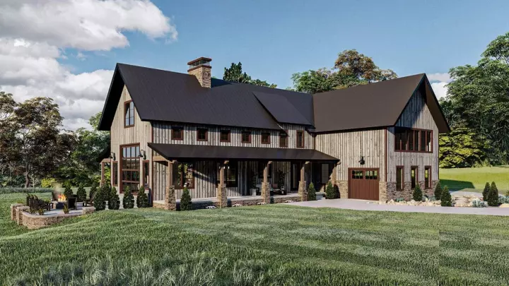 Modern Farmhouse house plans 52-474 - front exterior, 3,371 sq ft, 4 bed, 3 bath house plans | Monster House Plans