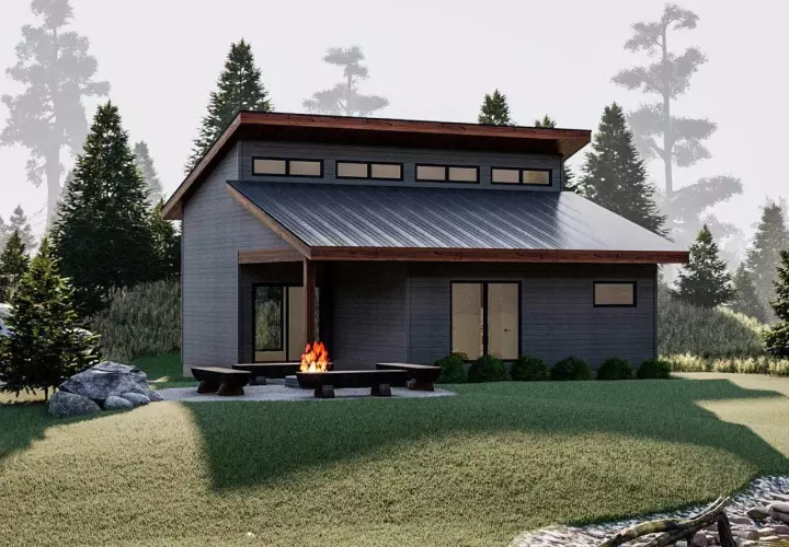 Contemporary house plans 52-475 - front exterior, 671 sq ft, 1 bed, 1 bath house plans | Monster House Plans