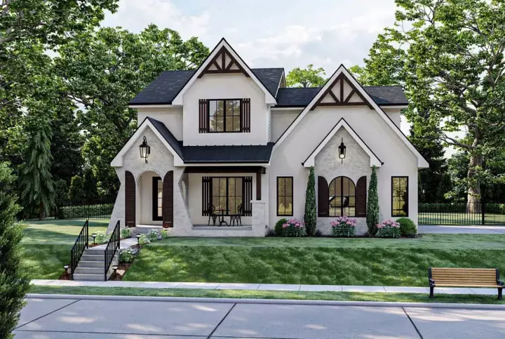 European house plans 52-503 - front exterior, 1,614 sq ft, 3 bed, 2 bath house plans | Monster House Plans