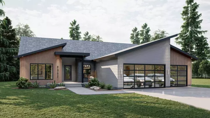 Contemporary house plans 52-540 - front exterior, 1,824 sq ft, 3 bed, 2 bath house plans | Monster House Plans