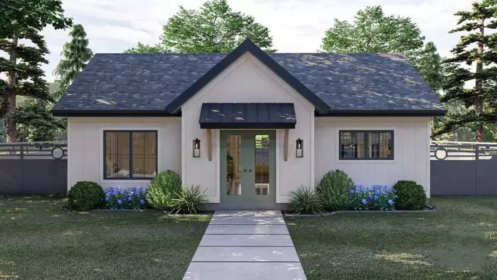 Modern Farmhouse house plans 52-580 - front exterior, 756 sq ft, 1 bed, 1 bath house plans | Monster House Plans