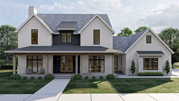 Modern Farmhouse house plans 52-600 - front exterior, 3,748 sq ft, 4 bed, 4 bath house plans | Monster House Plans