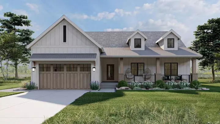 Modern Farmhouse house plans 52-608 - front exterior, 1,712 sq ft, 3 bed, 2 bath house plans | Monster House Plans