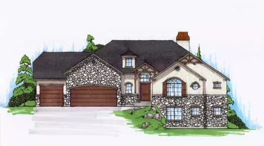 European house plans 53-135 - front exterior, 2,186 sq ft, 2 bed, 2 bath house plans | Monster House Plans