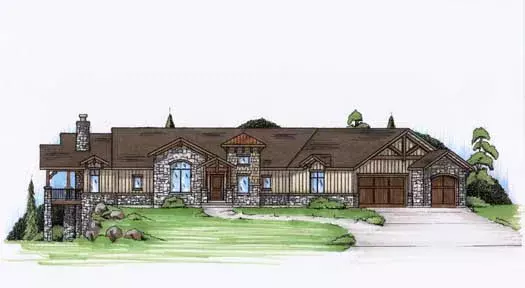 Mountain Rustic house plans 53-157 - front exterior, 2,378 sq ft, 2 bed, 2 bath house plans | Monster House Plans