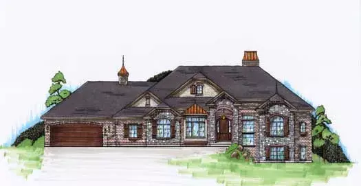 European house plans 53-169 - front exterior, 2,442 sq ft, 3 bed, 2 bath house plans | Monster House Plans