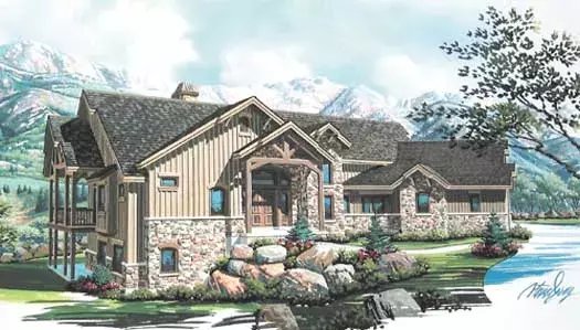 Mountain Rustic house plans 53-180 - front exterior, 2,495 sq ft, 1 bed, 1 bath house plans | Monster House Plans