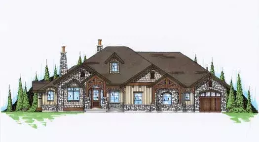 Mountain Rustic house plans 53-188 - front exterior, 2,597 sq ft, 3 bed, 2 bath house plans | Monster House Plans